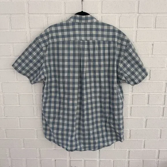 Nautica XXL Button Up Short Sleeve Shirt 80s Two Ply Cotton Blue Plaid - Picture 7 of 7